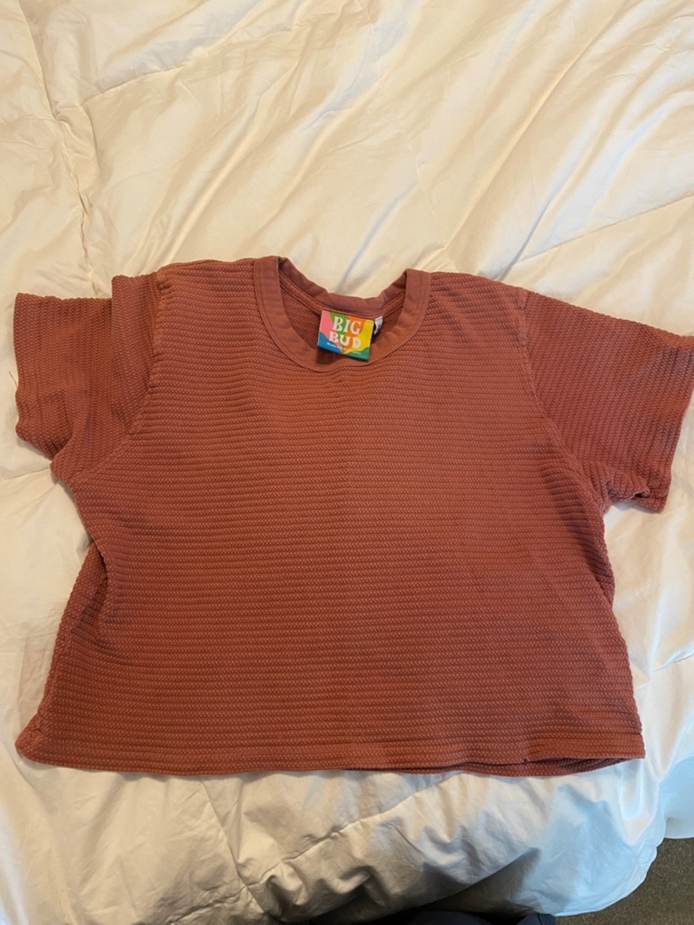 Coral Waffle Knit Short Sleeve Cropped Top